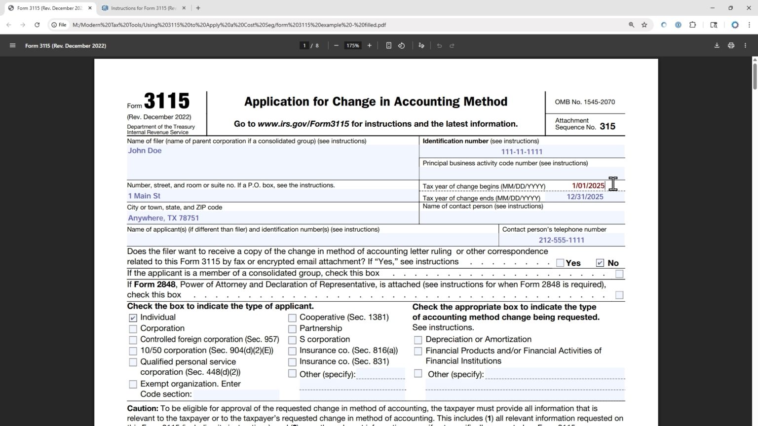 Form 3112a Example Using Form 3115 to Apply a Cost Segregation Study – Tax Modern